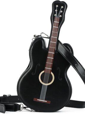 Women Guitar Shaped Shoulder Bag Creative Music Sparkly Leather Novelty Crossbod